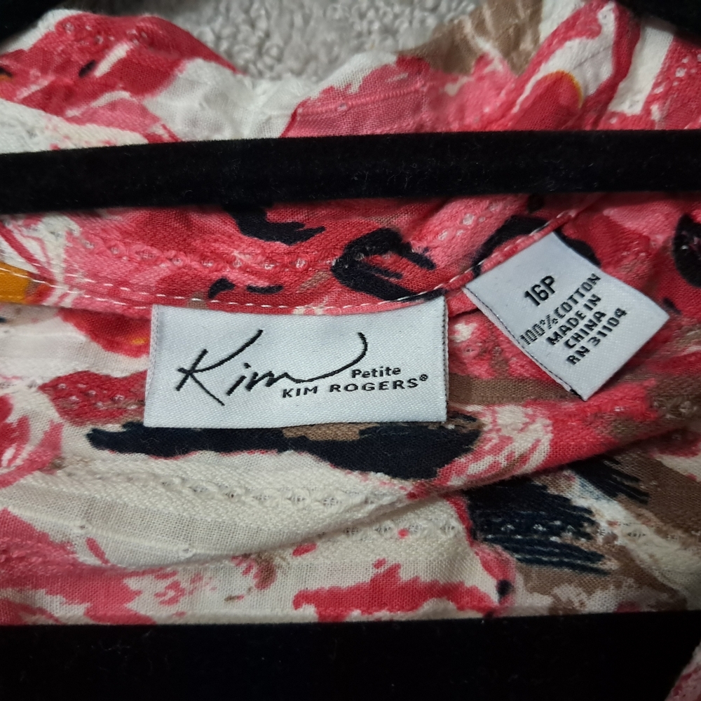 Kim Rogers 16p Cotton Floral Button-Up Blouse Shirt Top Ladies EUC - Picture 8 of 16